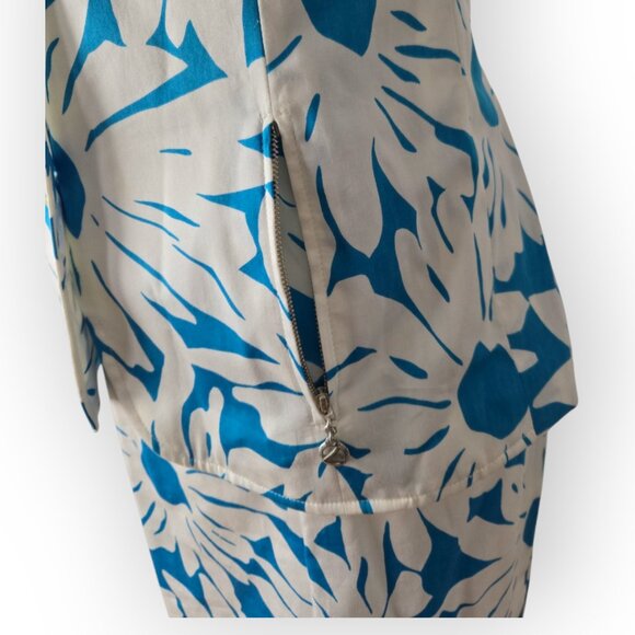 Laurel by ESCADA White Blue Floral Print Short Sleeve Jacket Pencil Skirt 10 NWT - Picture 3 of 11